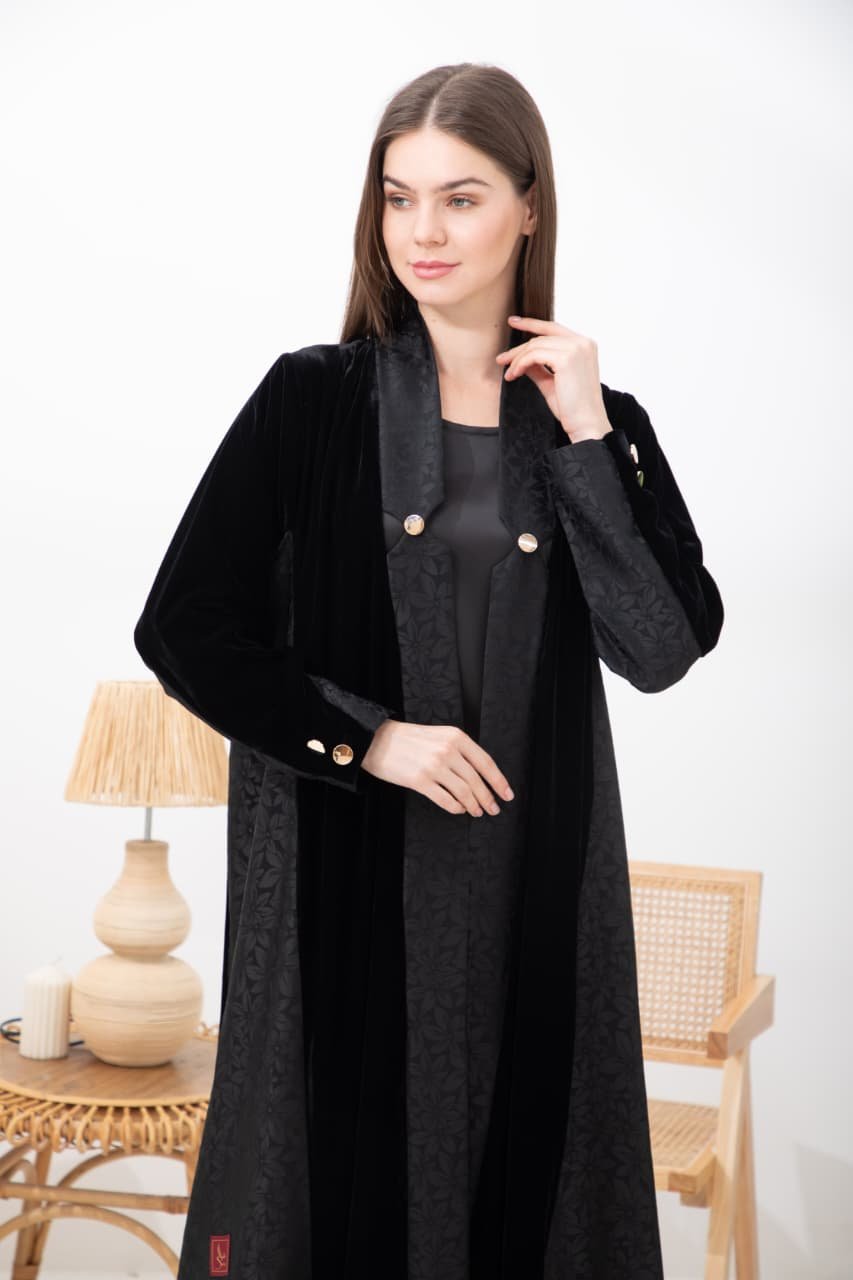 Black jacket pattern 2 piece abaya