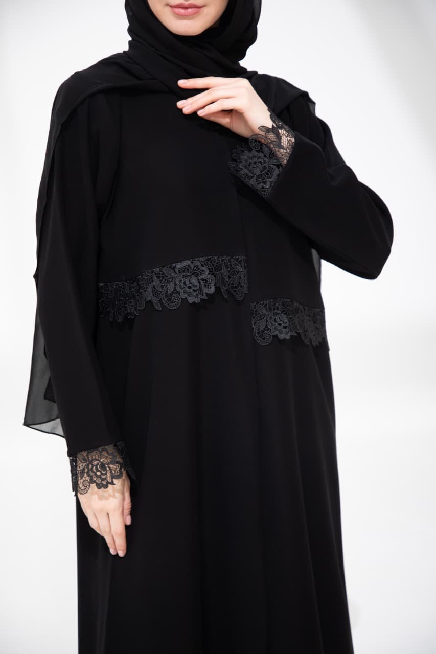 stylish black abaya with lace pattern