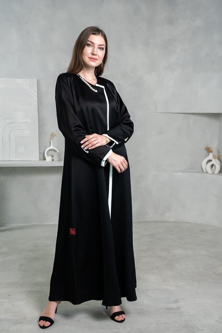 Black abaya with pearl work
