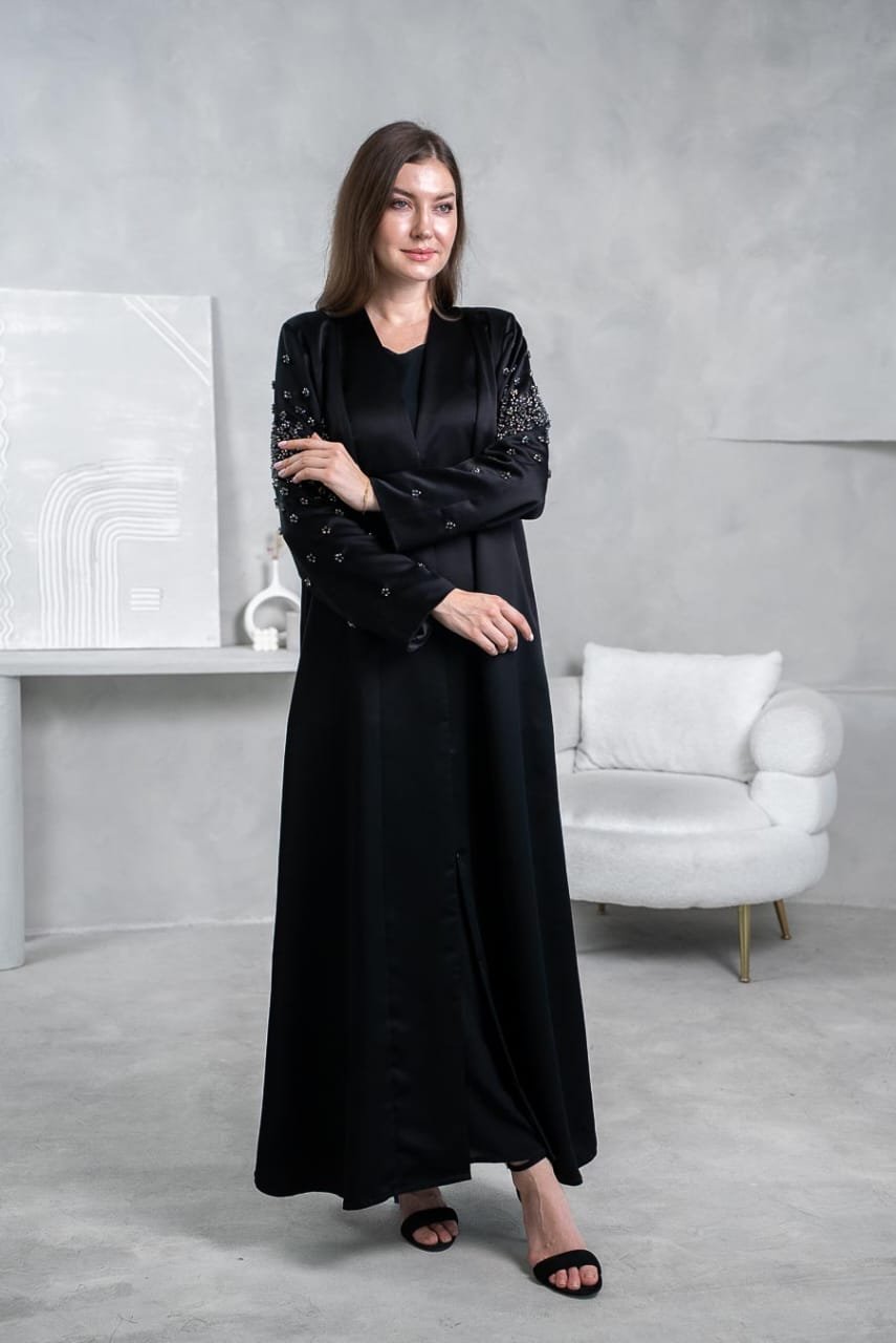 Black abaya with crystal sleeve work