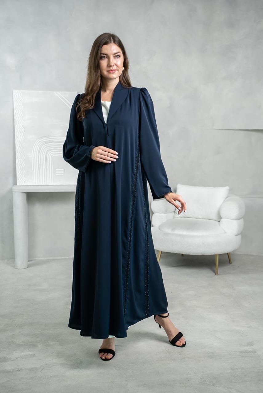 dark blue abaya with lace pattern