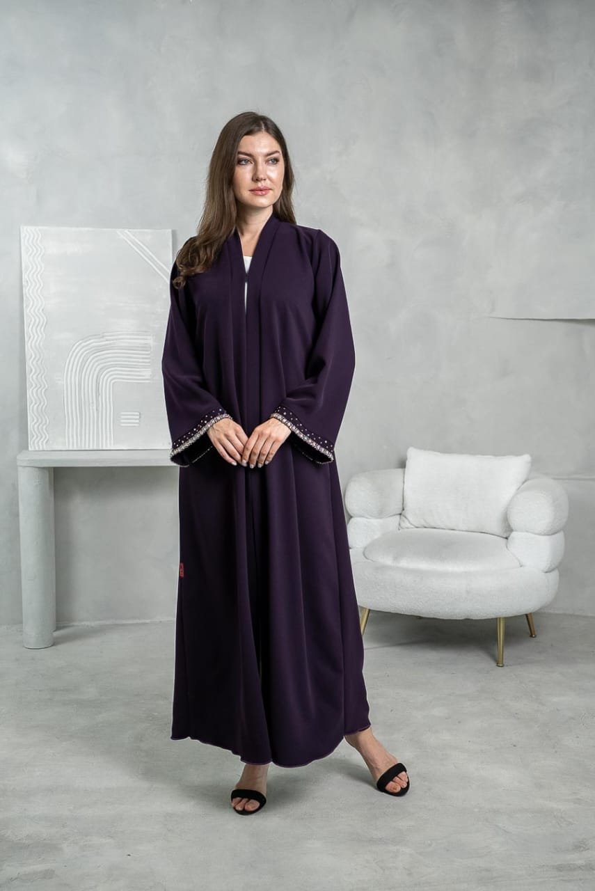 Purple abaya with crystal sleeve work