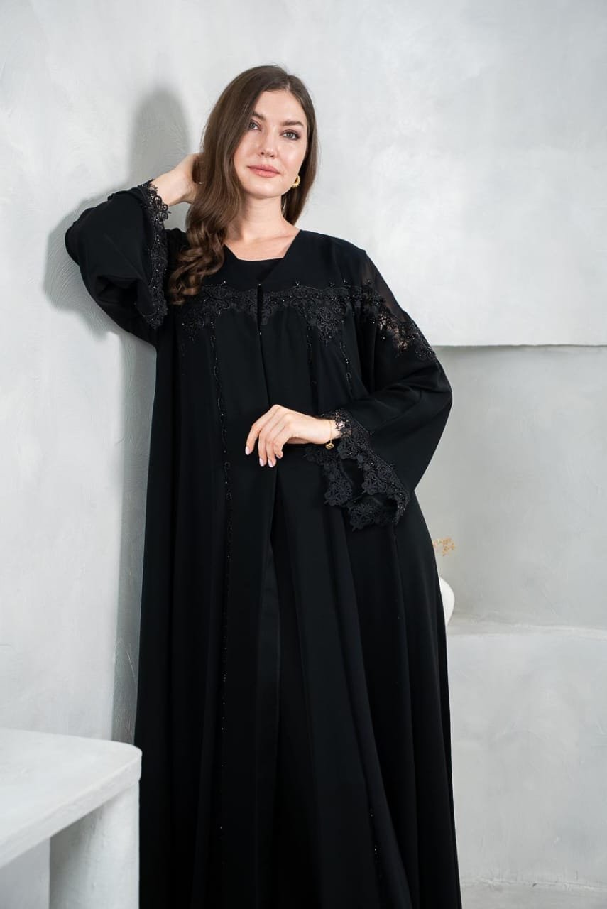 Black party abaya with stone work