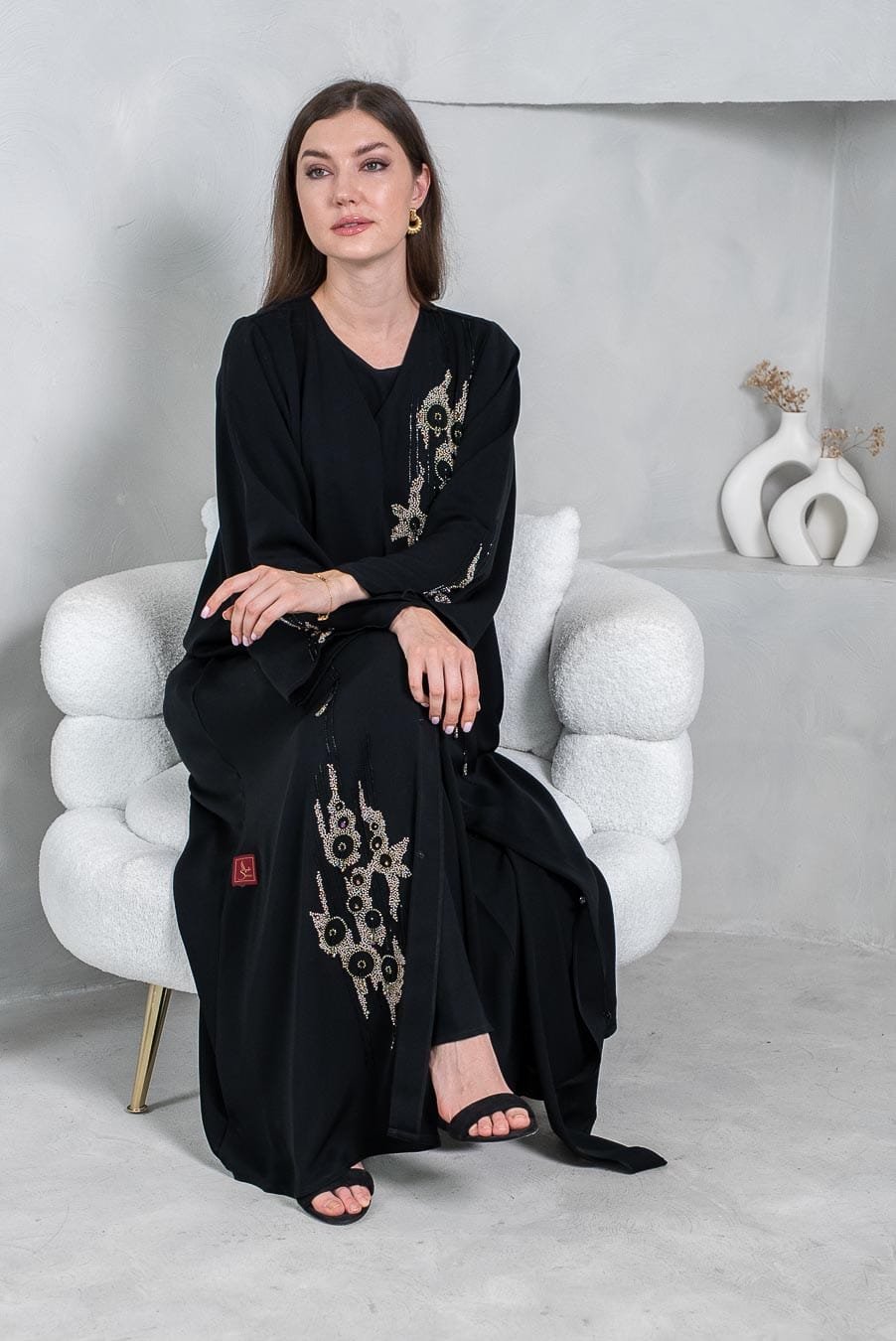 Black party abaya with crystal and beadwork work